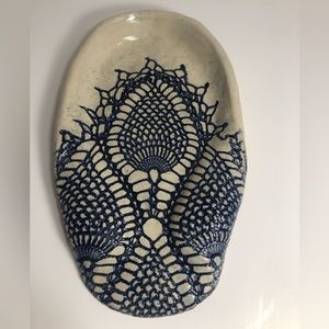 Bonnie Young Scoggins Lace Imprinted Pottery Spoon Rest